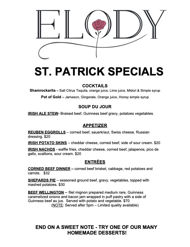 St. Patricks Day specials, food in saratoaga springs