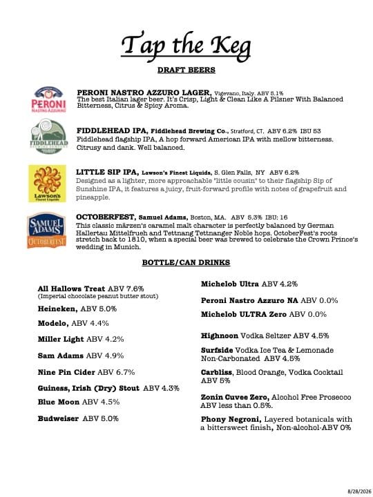 Elody Restaurant, beer list, saratoga springs, ny