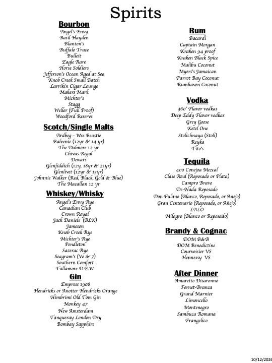 elody on phila, spirits-menu, saraotga springs